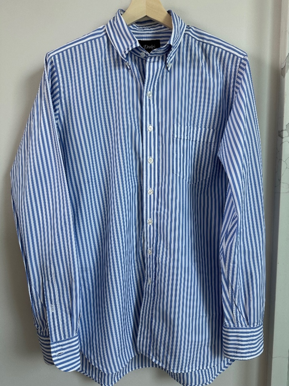 Drake’s Blue Bengal Stripe Cotton Poplin Button Down Shirt Men’s Size 17